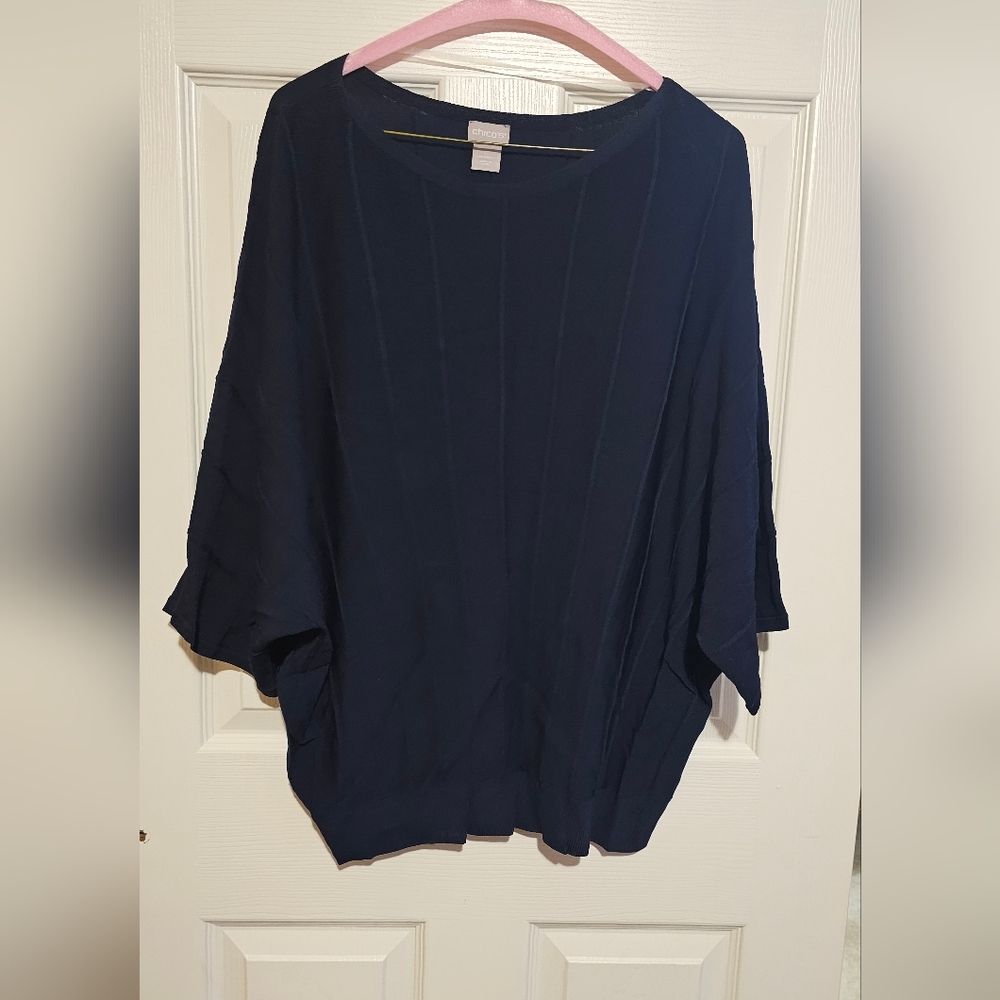 Chico's Women's Ribbed Navy Sweater Sz L